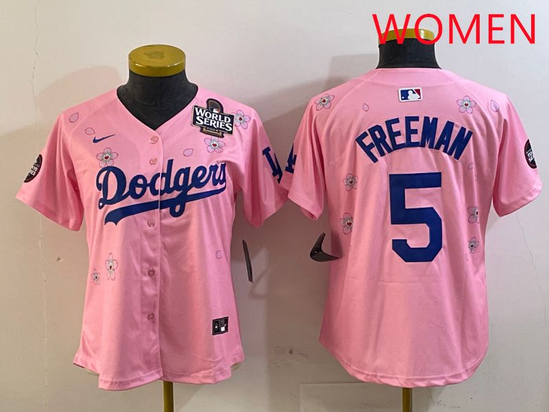 Women Los Angeles Dodgers #5 Freeman Pink Sakura Edition 2025 Nike MLB Jersey style 6